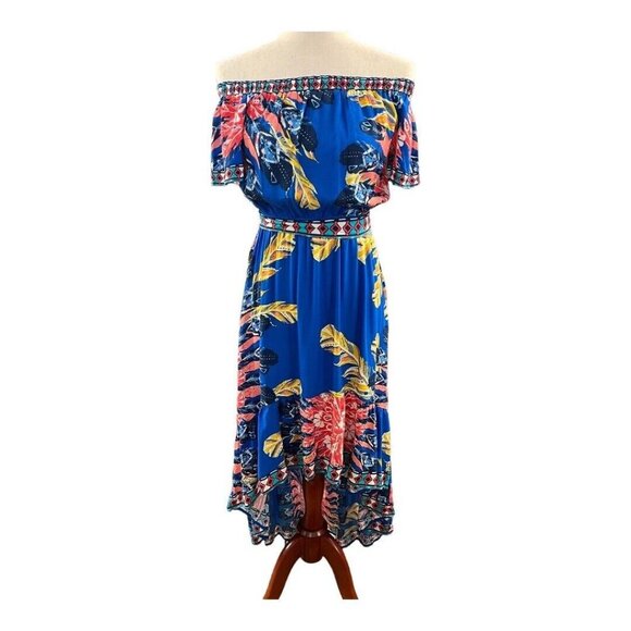 Flying Tomato Dresses & Skirts - Flying Tomato Off Shoulder Dress~Size X-Small~Blue Floral Hi-Lo Tropical Sexy